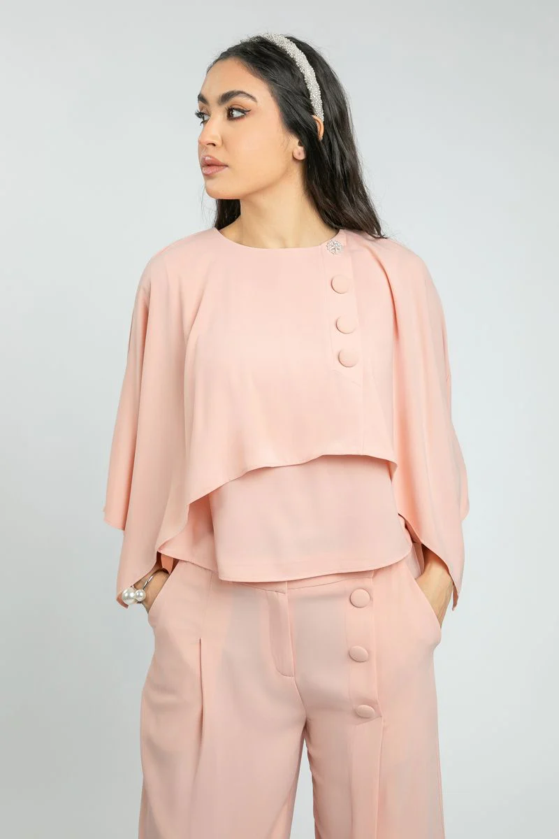Women's blouse with multi-layered and short cape design