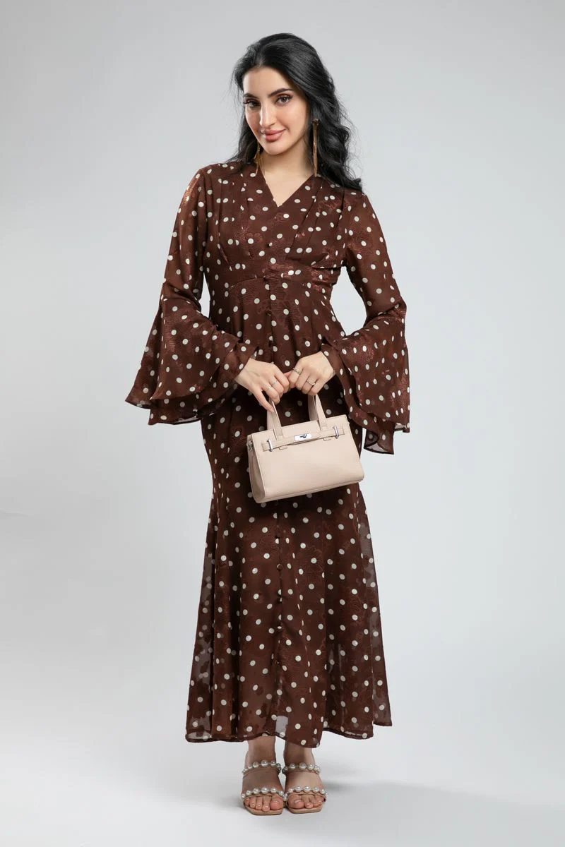 Polka dot print maxi dress with wide sleeves