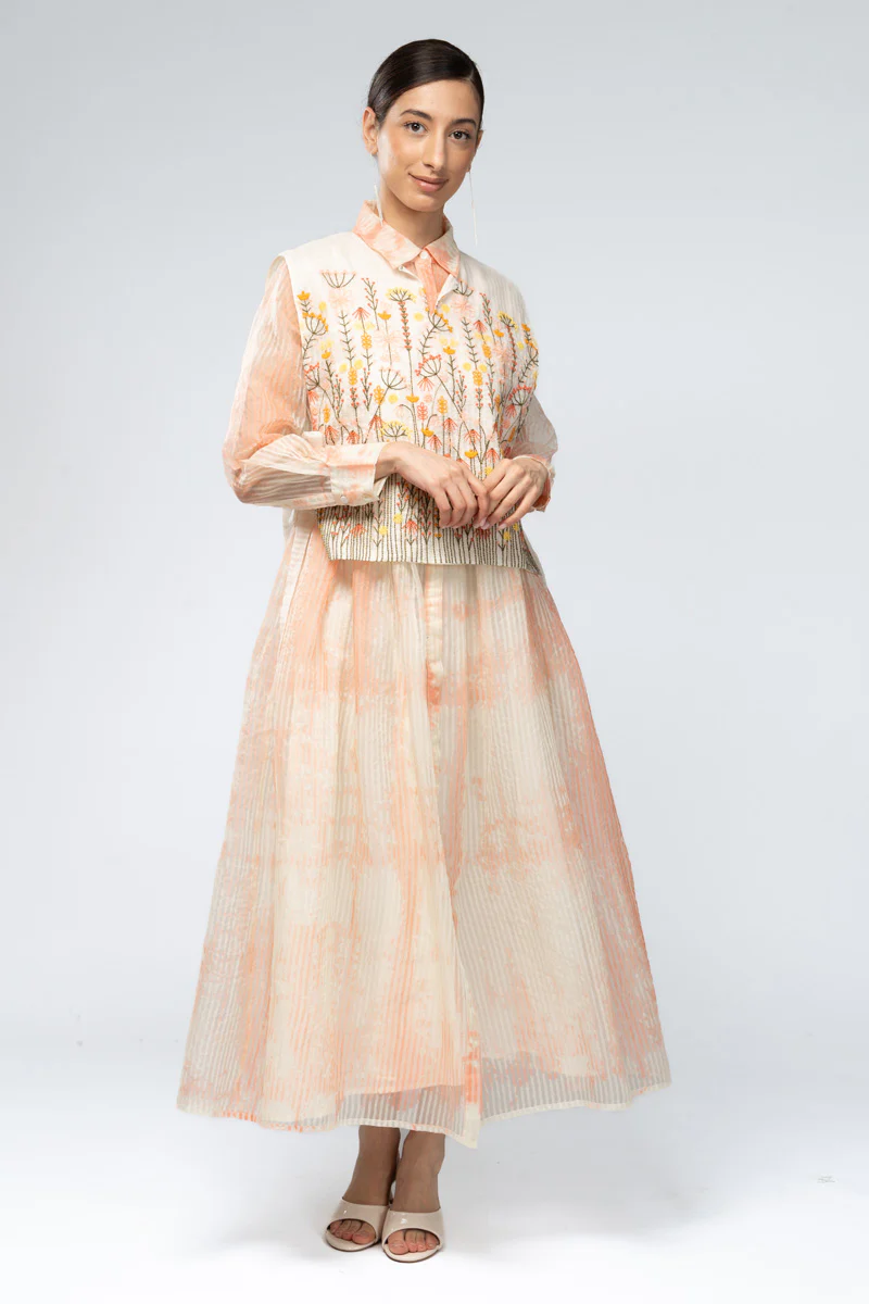 Long dress with embroidered overlay