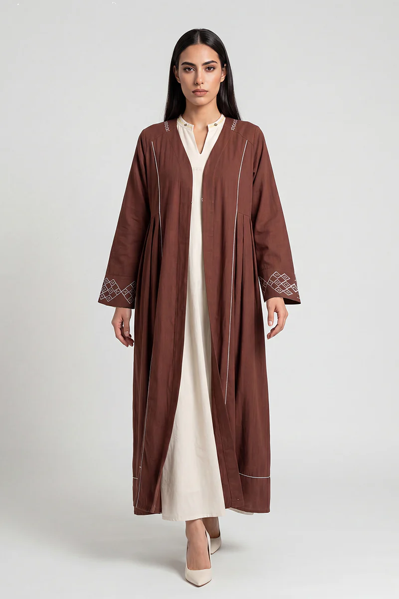 Open abaya with elegant embroidery